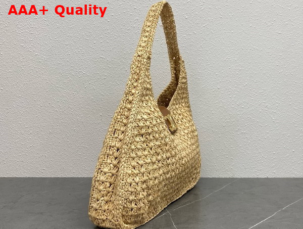 Celine Cabas Triangle in Raffia and Calfskin Natural and Tan Replica