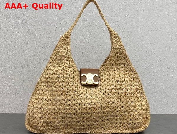 Celine Cabas Triangle in Raffia and Calfskin Natural and Tan Replica