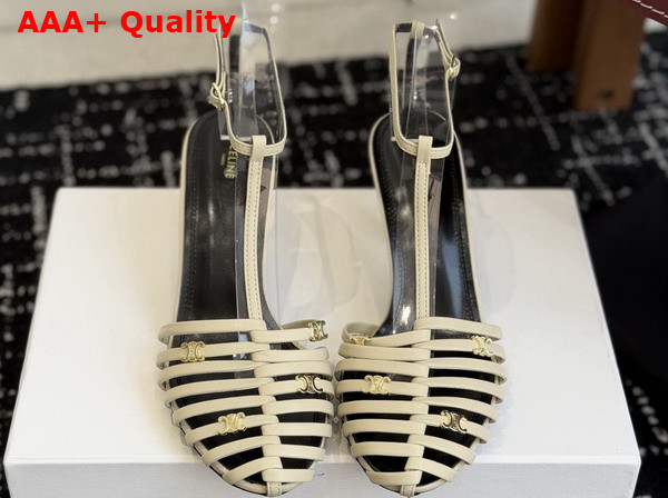 Celine Cage Heeled Sandal in Beige Goatskin Replica