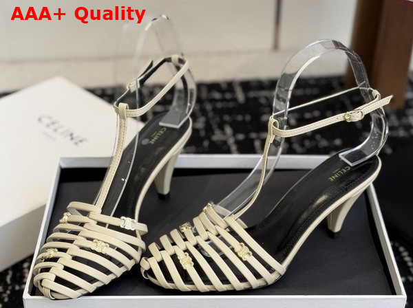 Celine Cage Heeled Sandal in Beige Goatskin Replica