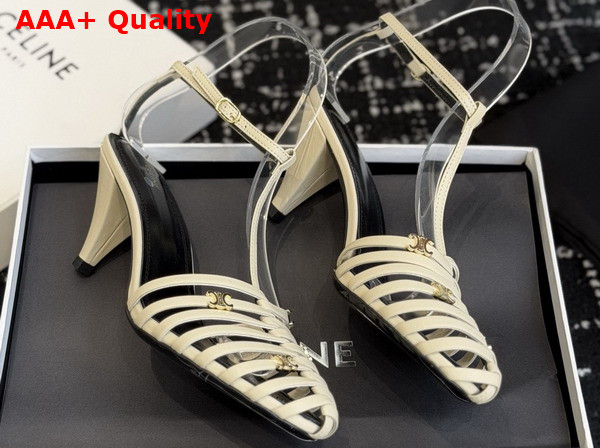 Celine Cage Heeled Sandal in Beige Goatskin Replica