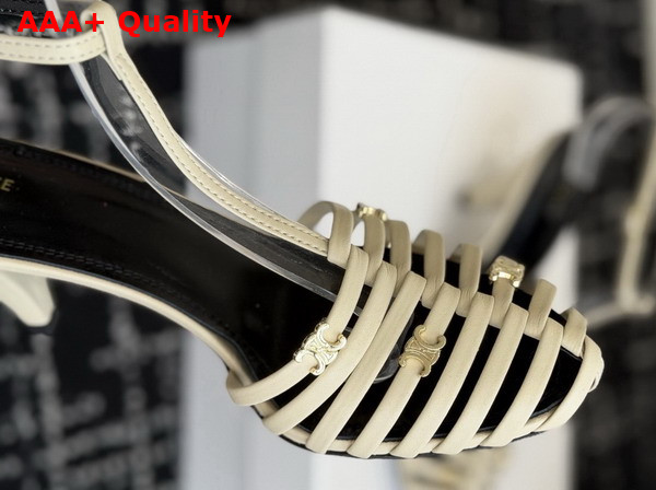 Celine Cage Heeled Sandal in Beige Goatskin Replica