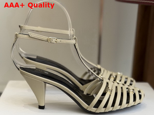 Celine Cage Heeled Sandal in Beige Goatskin Replica