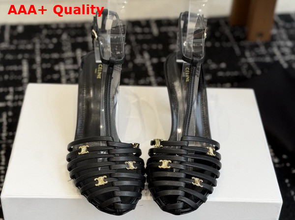 Celine Cage Heeled Sandal in Black Goatskin Replica
