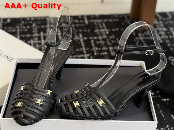 Celine Cage Heeled Sandal in Black Goatskin Replica