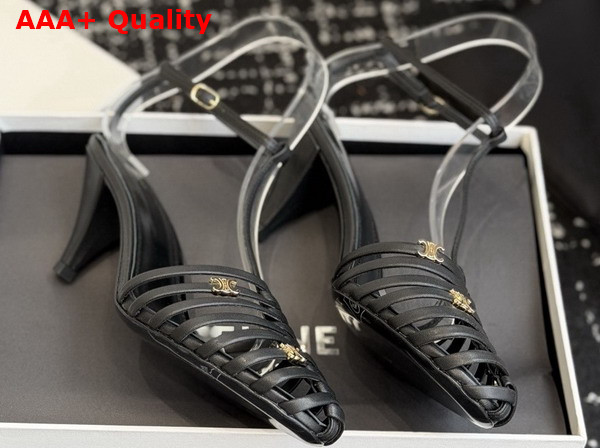 Celine Cage Heeled Sandal in Black Goatskin Replica