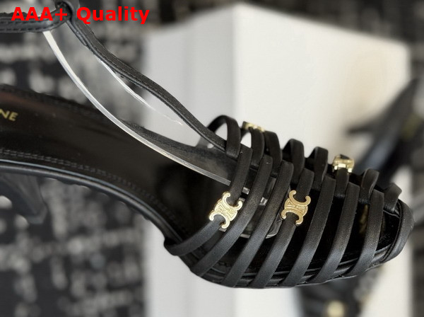 Celine Cage Heeled Sandal in Black Goatskin Replica