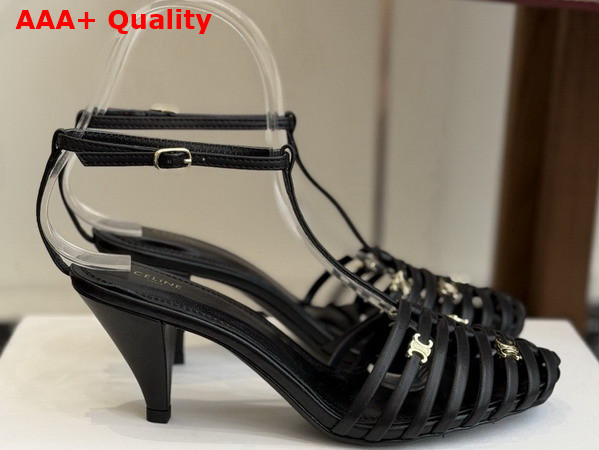 Celine Cage Heeled Sandal in Black Goatskin Replica