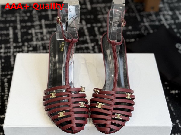 Celine Cage Heeled Sandal in Burgundy Goatskin Replica