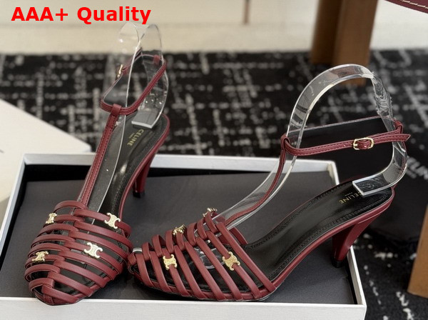 Celine Cage Heeled Sandal in Burgundy Goatskin Replica