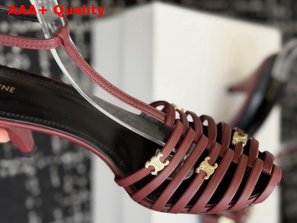 Celine Cage Heeled Sandal in Burgundy Goatskin Replica