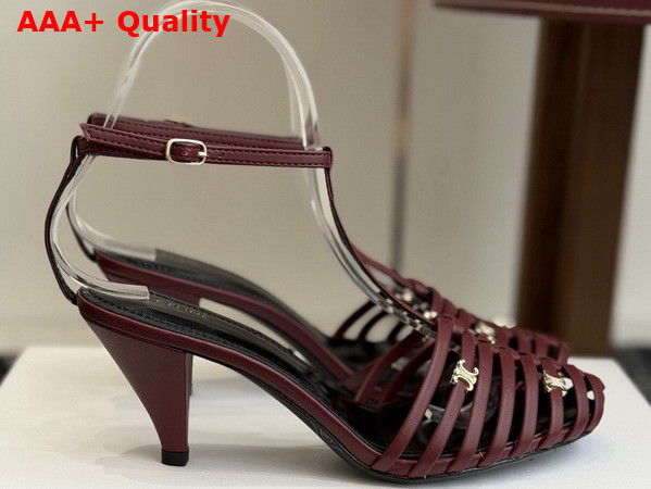 Celine Cage Heeled Sandal in Burgundy Goatskin Replica