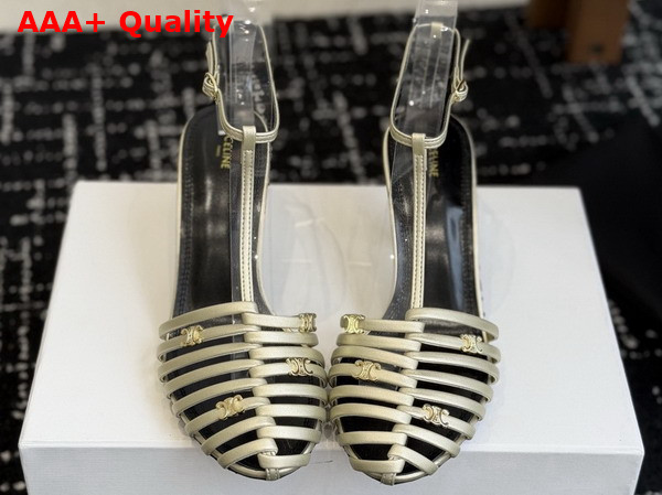 Celine Cage Heeled Sandal in Champagne Laminated Lambskin Replica
