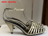 Celine Cage Heeled Sandal in Champagne Laminated Lambskin Replica