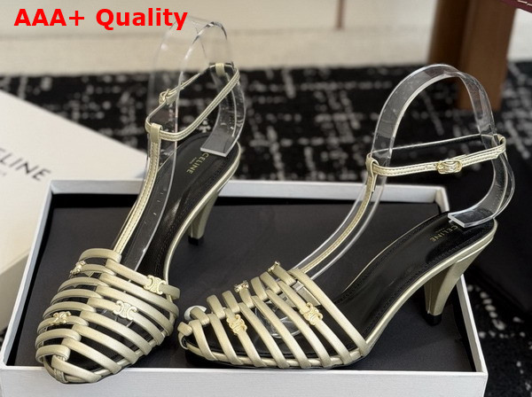 Celine Cage Heeled Sandal in Champagne Laminated Lambskin Replica