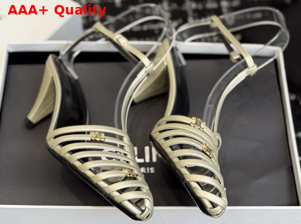 Celine Cage Heeled Sandal in Champagne Laminated Lambskin Replica