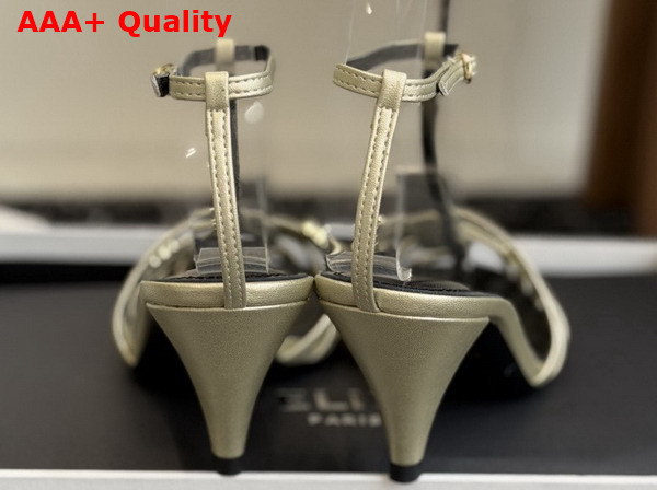 Celine Cage Heeled Sandal in Champagne Laminated Lambskin Replica