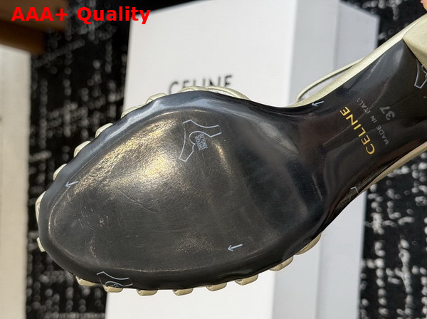 Celine Cage Heeled Sandal in Champagne Laminated Lambskin Replica