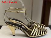 Celine Cage Heeled Sandal in Gold Laminated Lambskin Replica