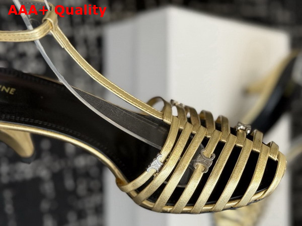 Celine Cage Heeled Sandal in Gold Laminated Lambskin Replica