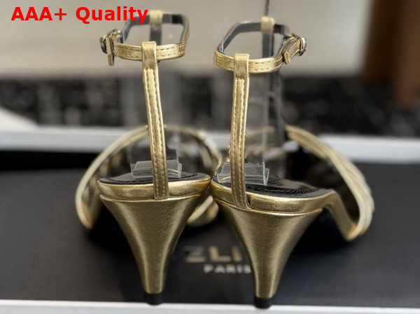 Celine Cage Heeled Sandal in Gold Laminated Lambskin Replica