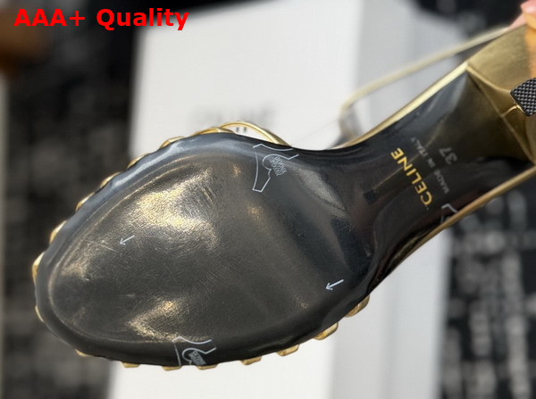 Celine Cage Heeled Sandal in Gold Laminated Lambskin Replica