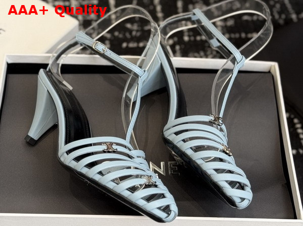 Celine Cage Heeled Sandal in Light Blue Goatskin Replica