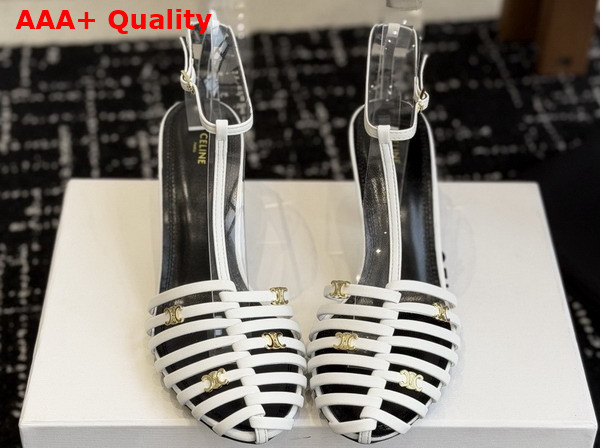 Celine Cage Heeled Sandal in Ultra White Goatskin Replica