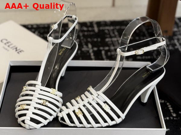 Celine Cage Heeled Sandal in Ultra White Goatskin Replica