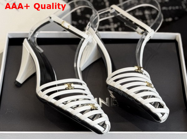 Celine Cage Heeled Sandal in Ultra White Goatskin Replica