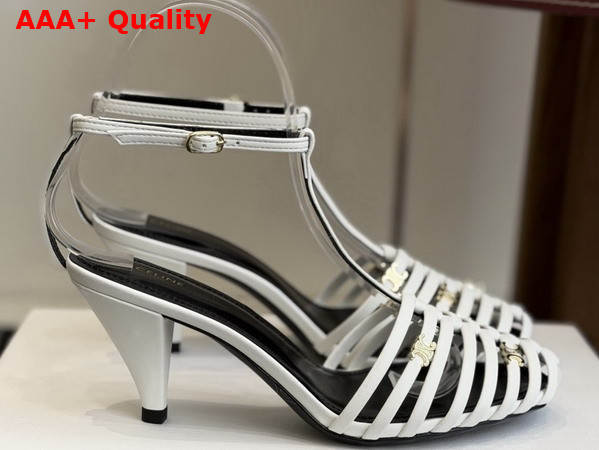 Celine Cage Heeled Sandal in Ultra White Goatskin Replica