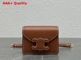 Celine Card Holder On Chain Triomphe in Shiny Calfskin Tan Replica