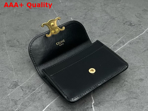 Celine Card Holder with Flap Triomphe in Shiny Calfskin Black Replica