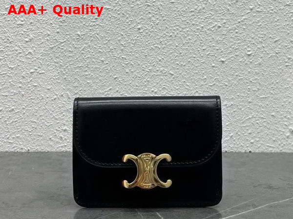 Celine Card Holder with Flap Triomphe in Shiny Calfskin Black Replica