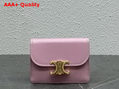 Celine Card Holder with Flap Triomphe in Shiny Calfskin Pastel Pink Replica
