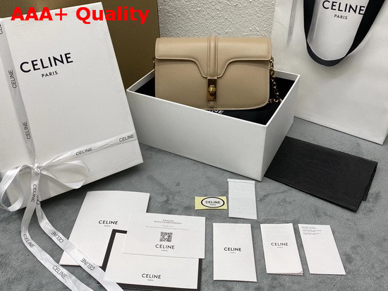 Celine Chain Bag 16 in Beige Satinated Calfskin Replica