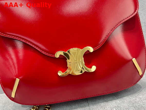 Celine Chain Besace Triomphe in Shiny Calfskin Carmin Replica