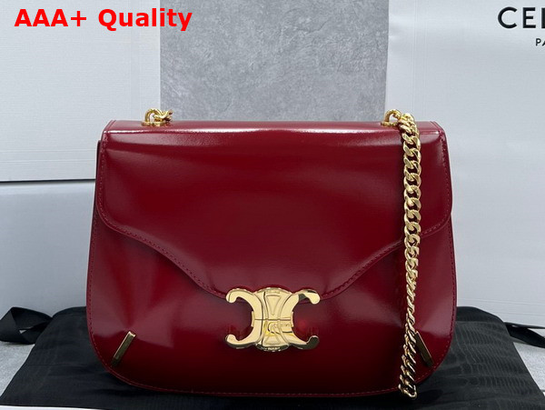 Celine Chain Besace Triomphe in Shiny Calfskin Carmin Replica