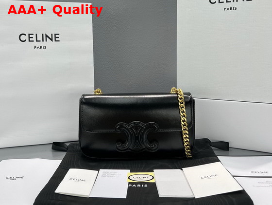 Celine Chain Shoulder Bag Cuir Triomphe in Shiny Calfskin Black Replica