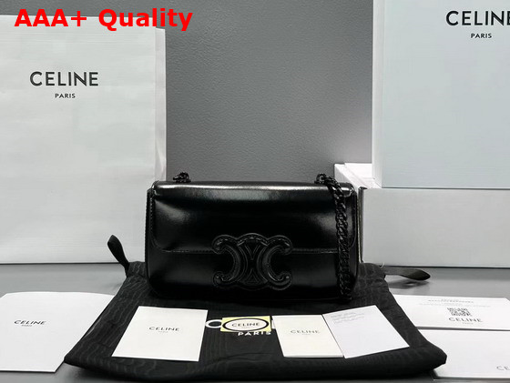 Celine Chain Shoulder Bag Cuir Triomphe in Shiny Calfskin Black Replica