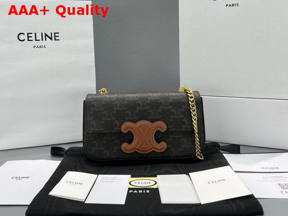 Celine Chain Shoulder Bag Cuir Triomphe in Triomphe Canvas and Calfskin Tan Replica