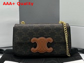 Celine Chain Shoulder Bag Cuir Triomphe in Triomphe Canvas and Calfskin Tan Replica