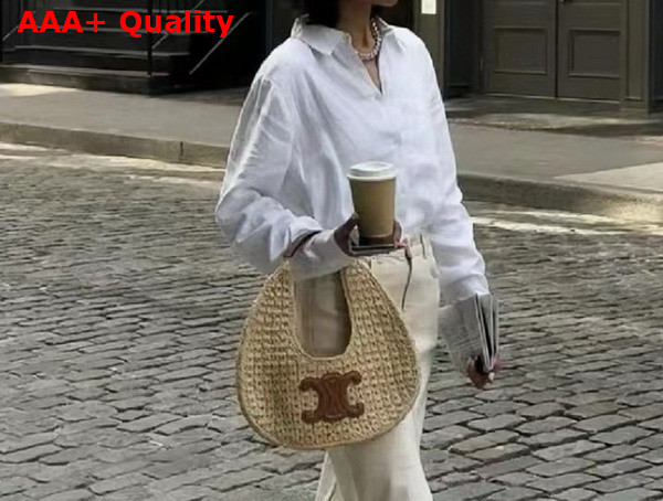 Celine Classic Panier Hobo Bag in Raffia and Calfskin Natural Tan Replica