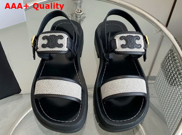 Celine Clea Triomphe Sandal in Calfskin Vegetal Tanning and Canvas Black and Dark Beige Replica