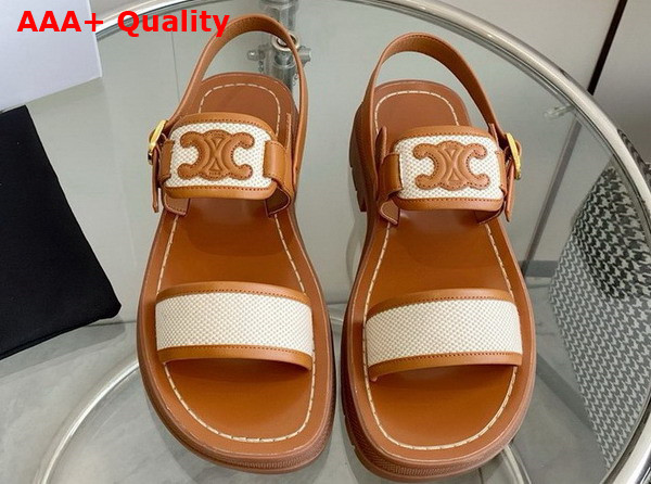 Celine Clea Triomphe Sandal in Calfskin Vegetal Tanning and Canvas Tan and Dark Beige Replica