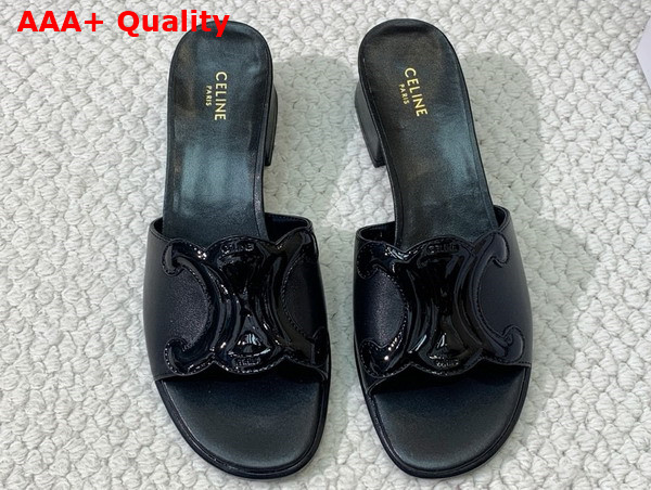 Celine Clemence Mule in Black Lambskin and Patent Calfskin Replica