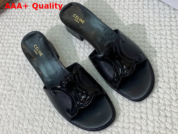 Celine Clemence Mule in Black Lambskin and Patent Calfskin Replica