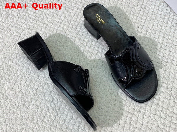 Celine Clemence Mule in Black Lambskin and Patent Calfskin Replica