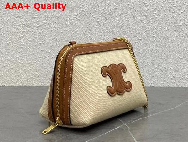 Celine Clutch On Chain Cuir Triomphe in Textile and Calfskin Natural and Tan Replica