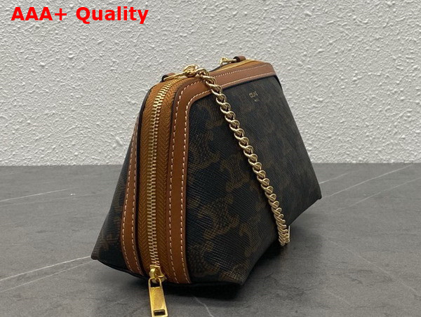 Celine Clutch On Chain in Triomphe Canvas and Lambskin Tan Replica